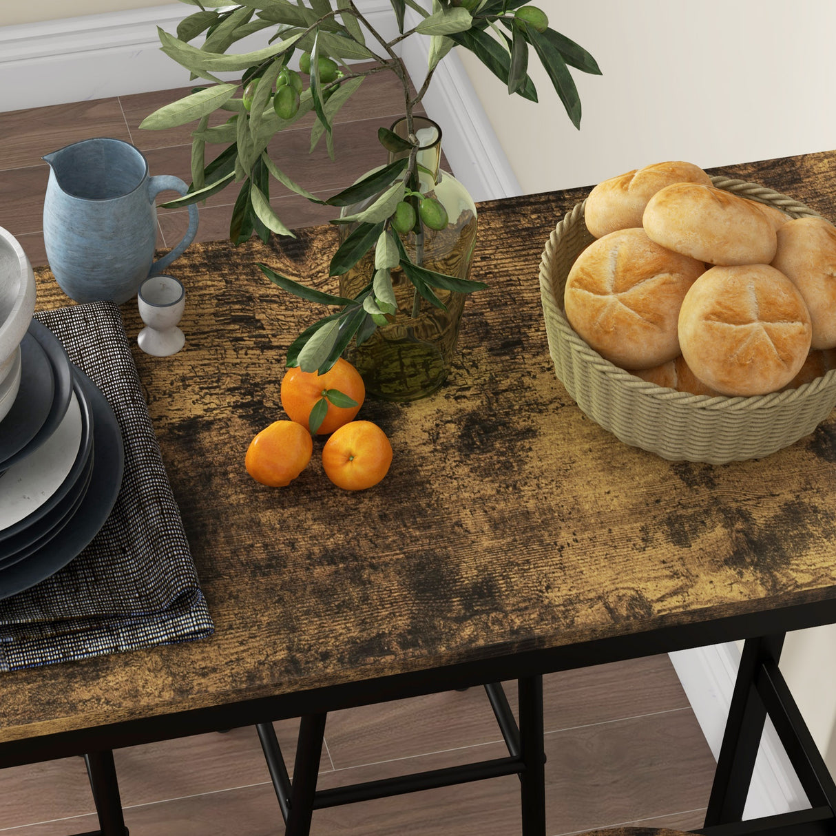 easycomfort easycomfort set tavolo e sedie 5 pezzi con 4 sgabelli con poggiapiedi e tavolo rettangolare nero e marrone