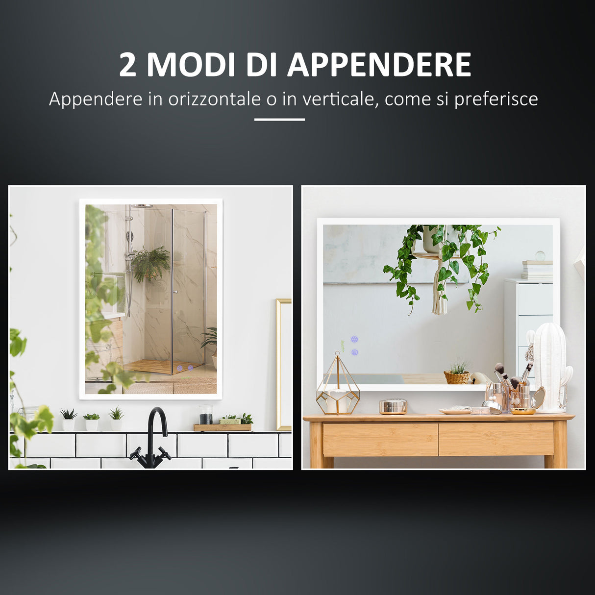 easycomfort easycomfort specchio bagno con luce led funzione anti appannamento e tasti touch 70x50cm argento