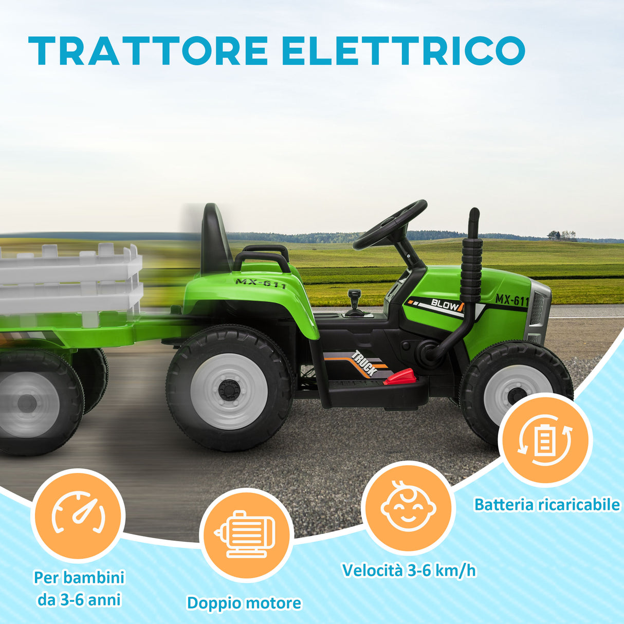 easycomfort easycomfort trattore elettrico per bambini 3 6 anni con rimorchio rimovibile batteria 12v e telecomando verde