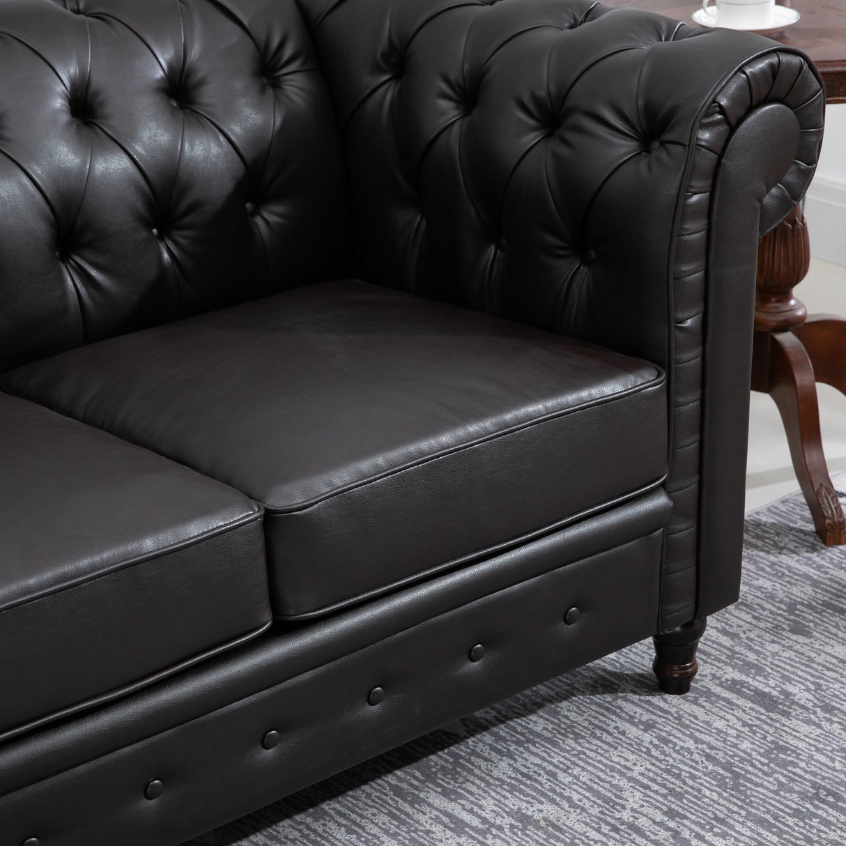 easycomfort easycomfort divano 2 posti in stile chesterfield in pelle pu con cuscino rimovibile 160x84x80 cm nero