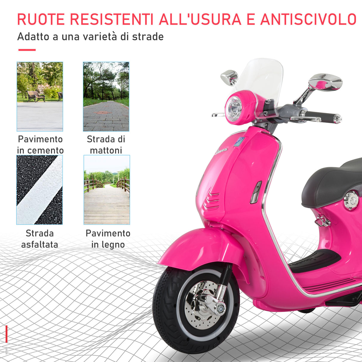 easycomfort easycomfort moto elettrica per bambini con licenza ufficiale vespa 2 rotelle luci e suoni 108x49x75 cm rosa