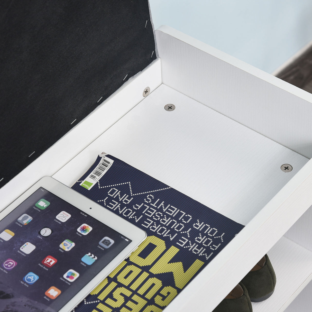 easycomfort easycomfort panca scarpiera con cuscino cassetto e 3 vani aperti in legno 81x31 5x49cm bianco