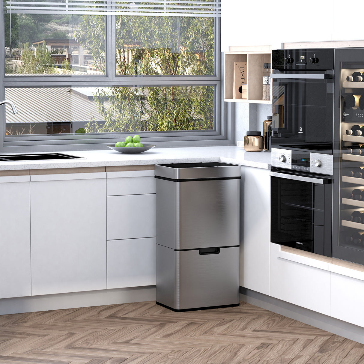 easycomfort easycomfort pattumiera 72l a 3 scomparti con sensore infrarossi e apertura automatica in acciaio e abs 42x30x81 cm