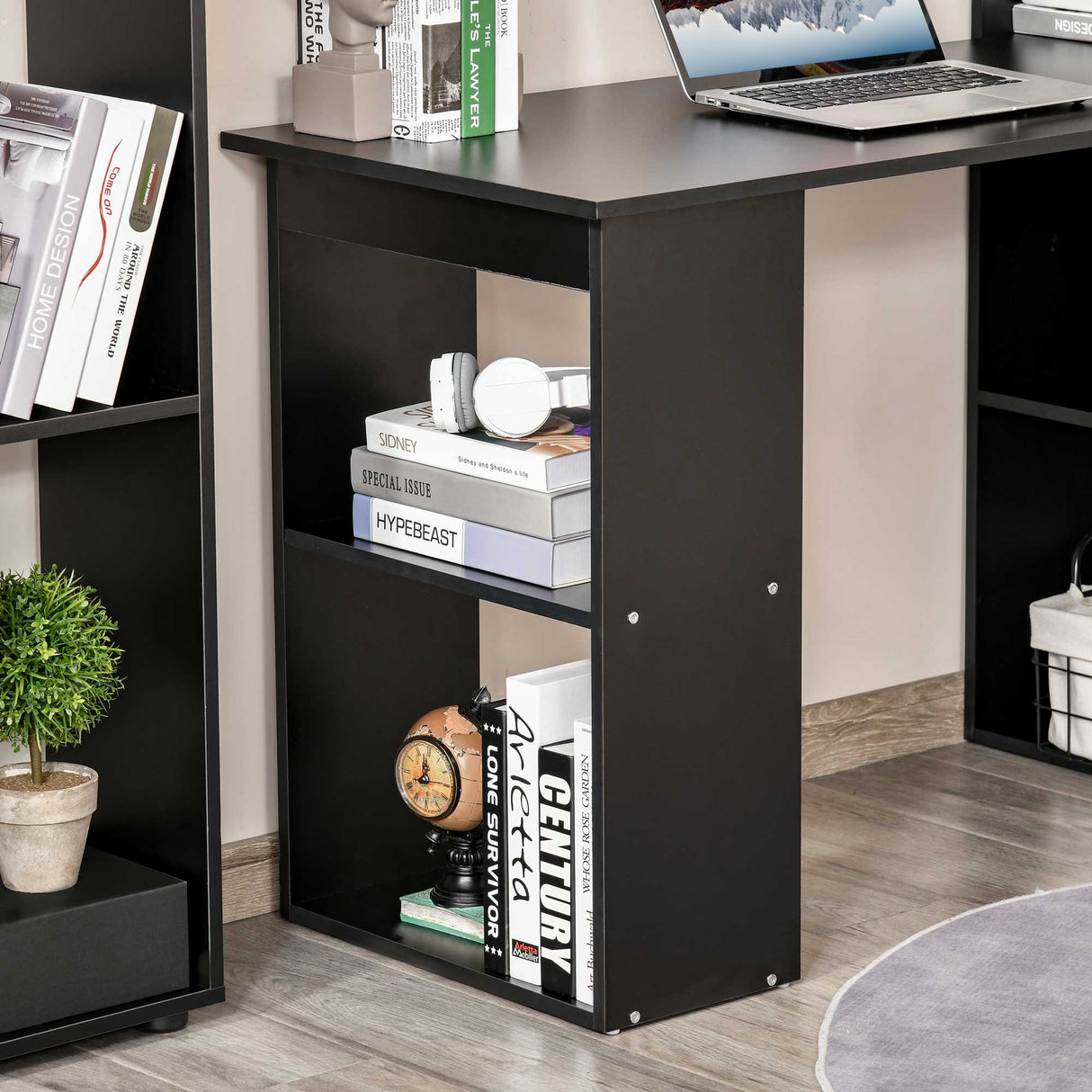 easycomfort easycomfort scrivania pc in legno con 6 ripiani portaoggetti laterali 120x55x120 cm nero