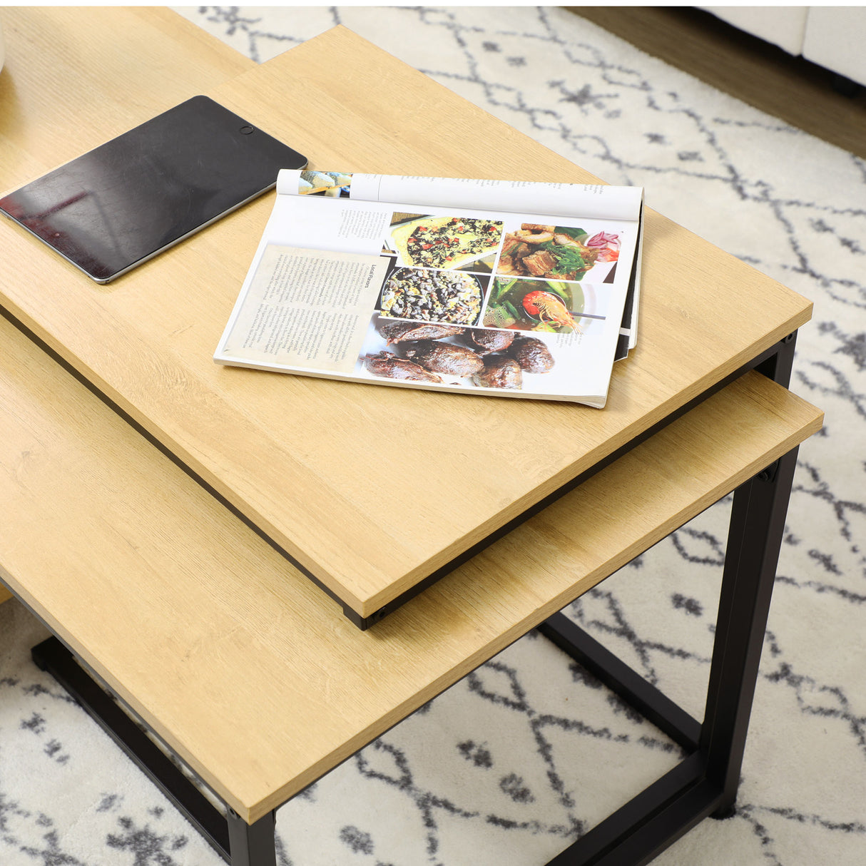 immagine-9-easycomfort-easycomfort-set-da-2-pezzi-con-tavolino-da-caffe-e-tavolino-laterale-a-c-in-acciaio-e-truciolato-color-legno