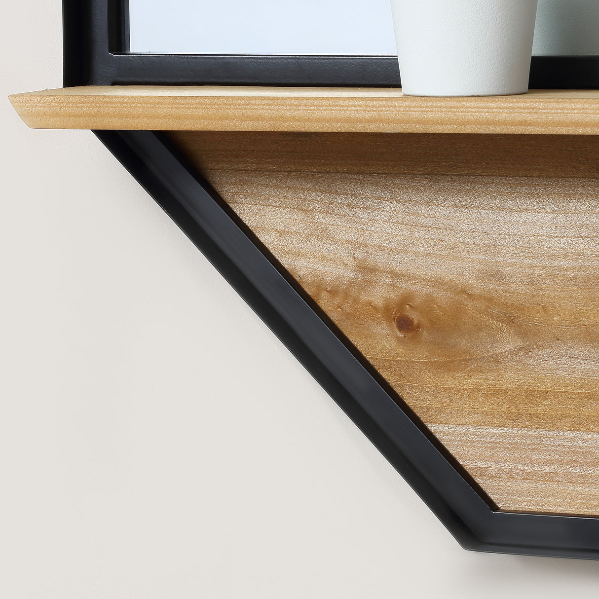 easycomfort easycomfort specchio da parete ottagonale in metallo con mensola in legno 61x61cm nero