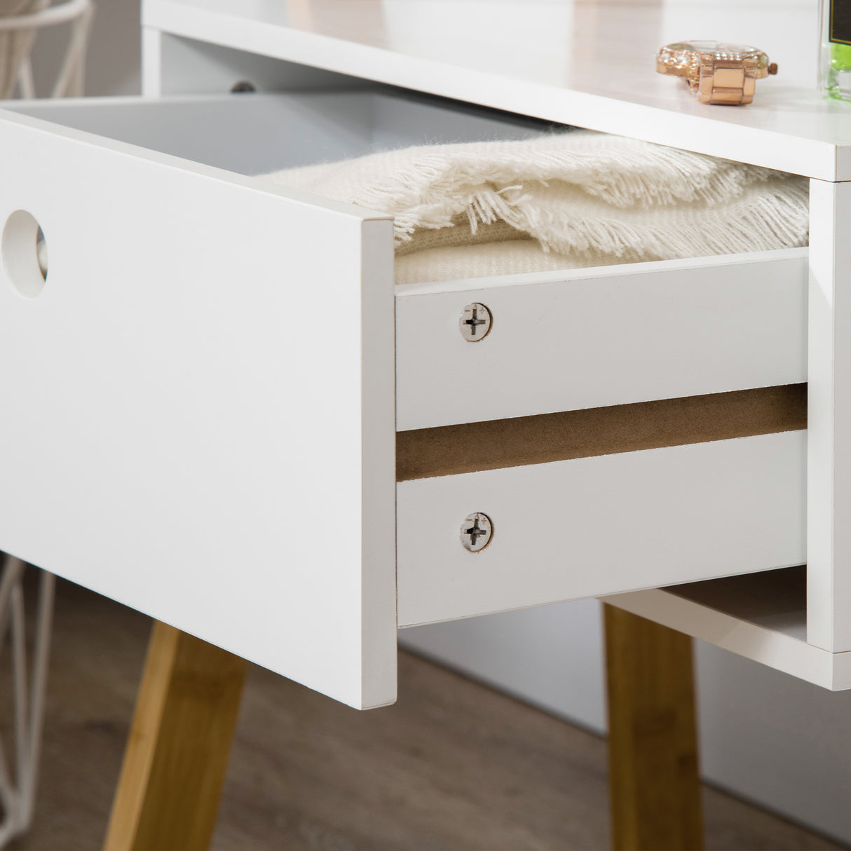 easycomfort easycomfort specchio da terra con cassetto in mdf e bambu 45x30x160 cm bianco e color legno