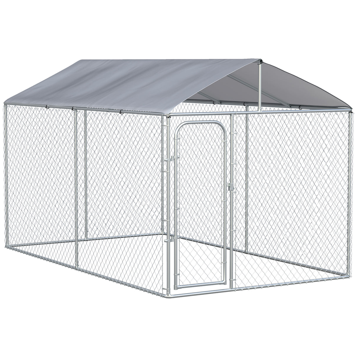 immagine-1-easycomfort-easycomfort-kennel-per-cani-in-metallo-galvanizzato-con-tettuccio-in-tessuto-oxford-e-porta-con-blocco-400x230x232cm-argento
