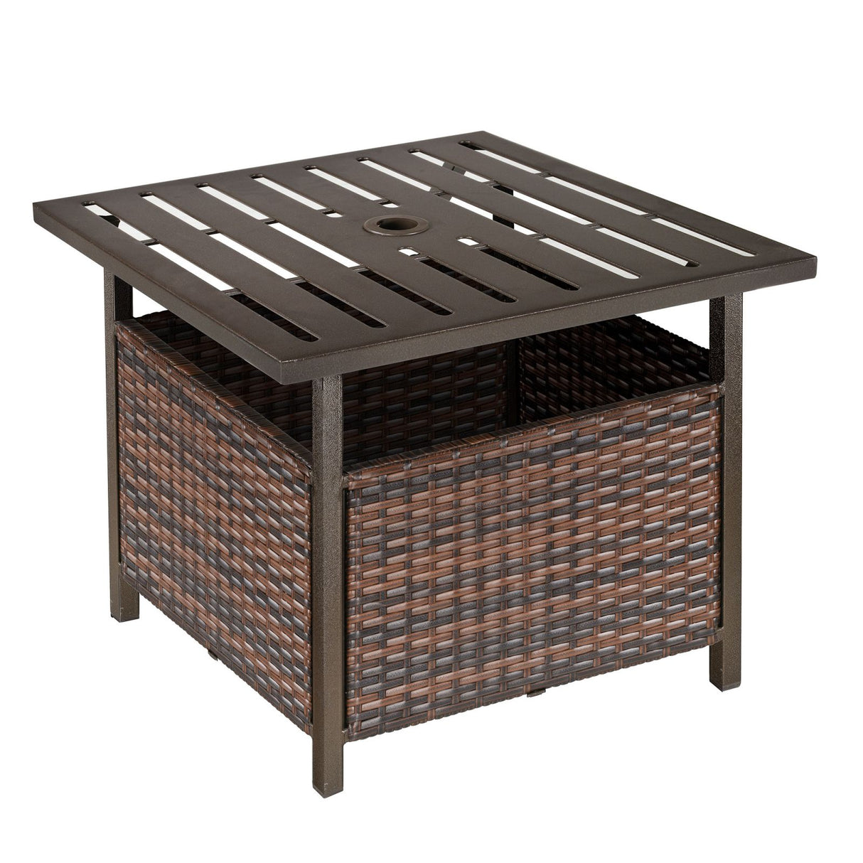 immagine-1-easycomfort-easycomfort-tavolino-da-giardino-con-foro-per-ombrellone-e-cesta-inferiore-in-rattan-pe-e-acciaio-55-5x55-5x46cm-marrone-ean-8054144135854