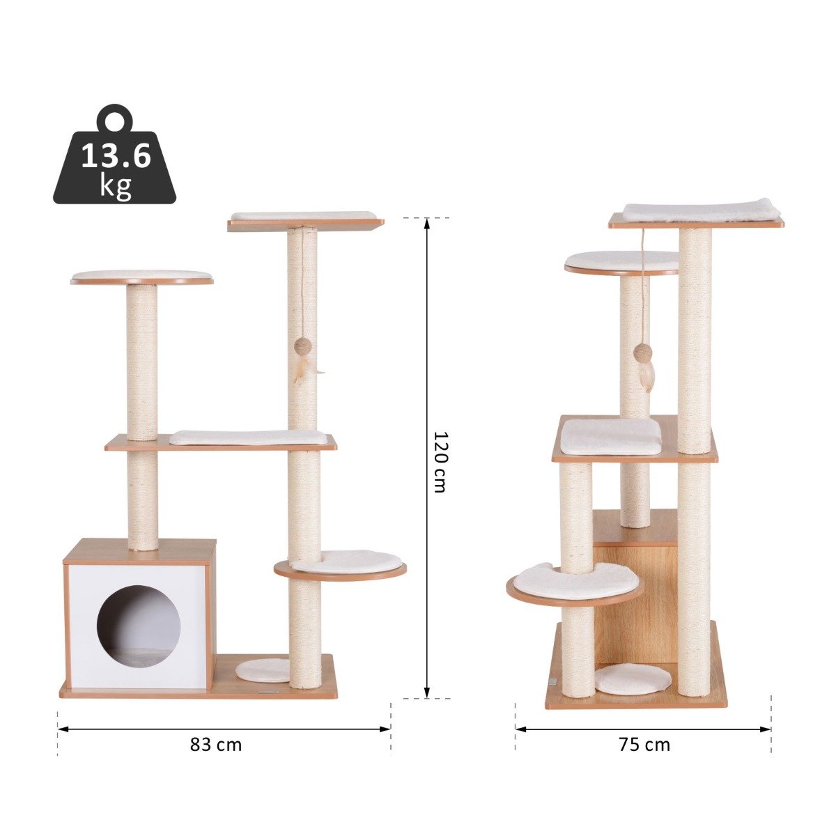immagine-2-easycomfort-easycomfort-albero-per-gatti-con-cuccia-e-pali-in-corda-sisal-e-legno-giallo-e-bianco-83-x-75-x-120cm-ean-8054144135922