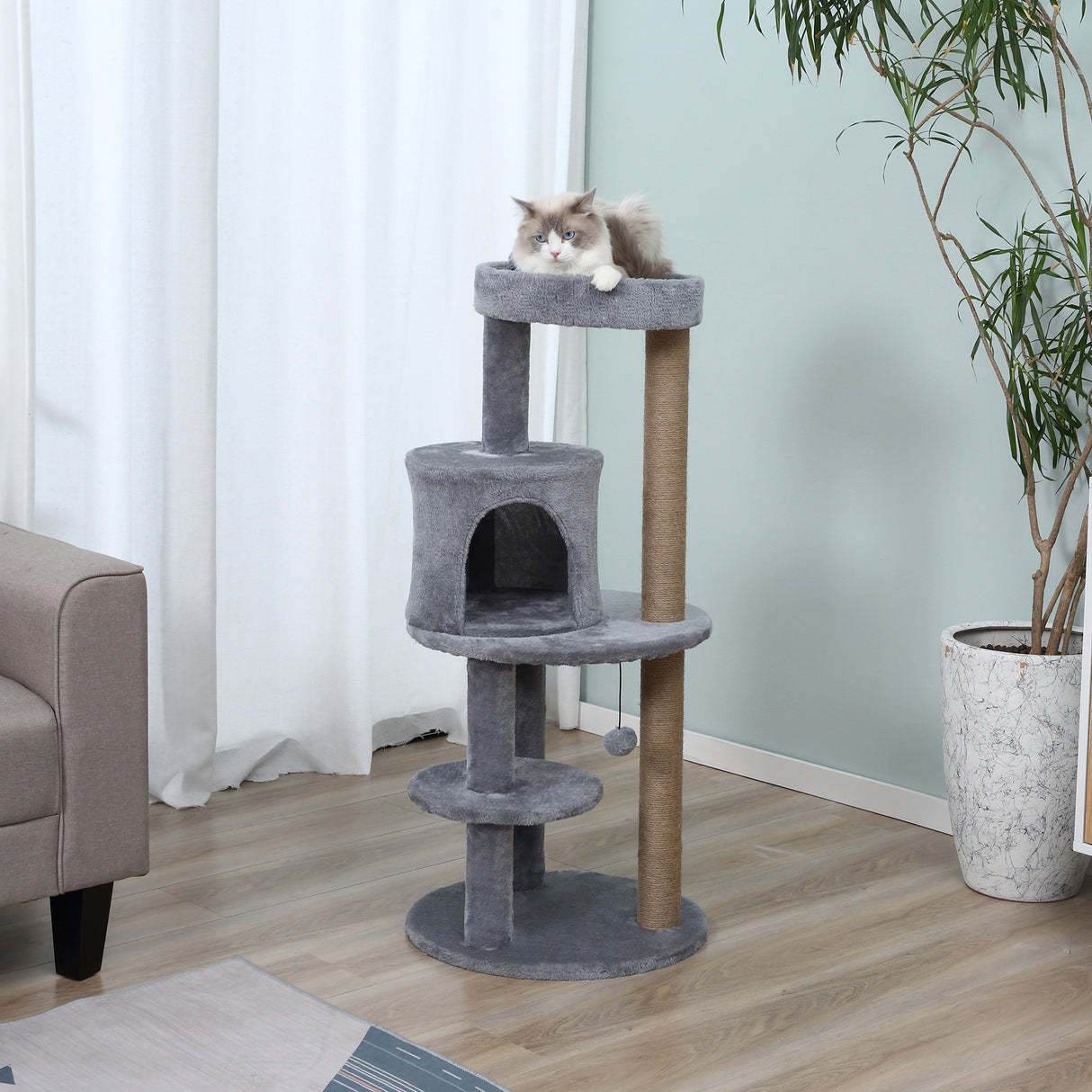immagine-2-easycomfort-easycomfort-albero-tiragraffi-per-1-2-gatti-di-4-5kg-palestra-castello-per-gatti-con-3-livelli-cuccia-lettino-e-palo-in-corda-sisal-grigio-48x48x104cm-ean-8054144131429