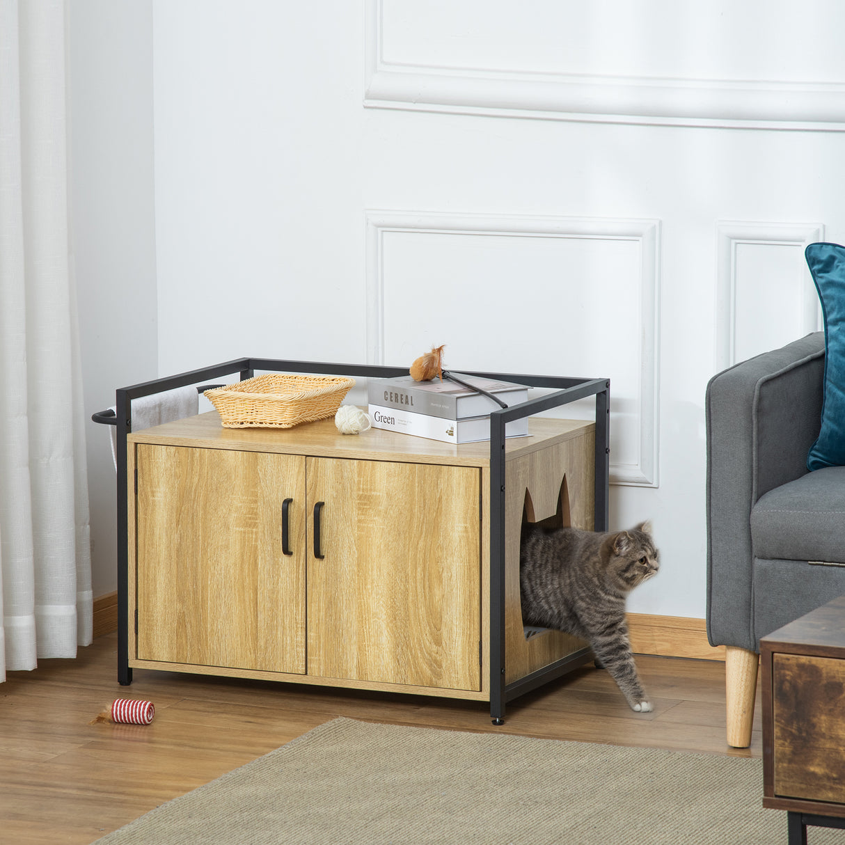 immagine-2-easycomfort-easycomfort-mobile-lettiera-per-gatti-con-2-ante-e-ingresso-laterale-82-3x51x54cm-color-legno-e-nero