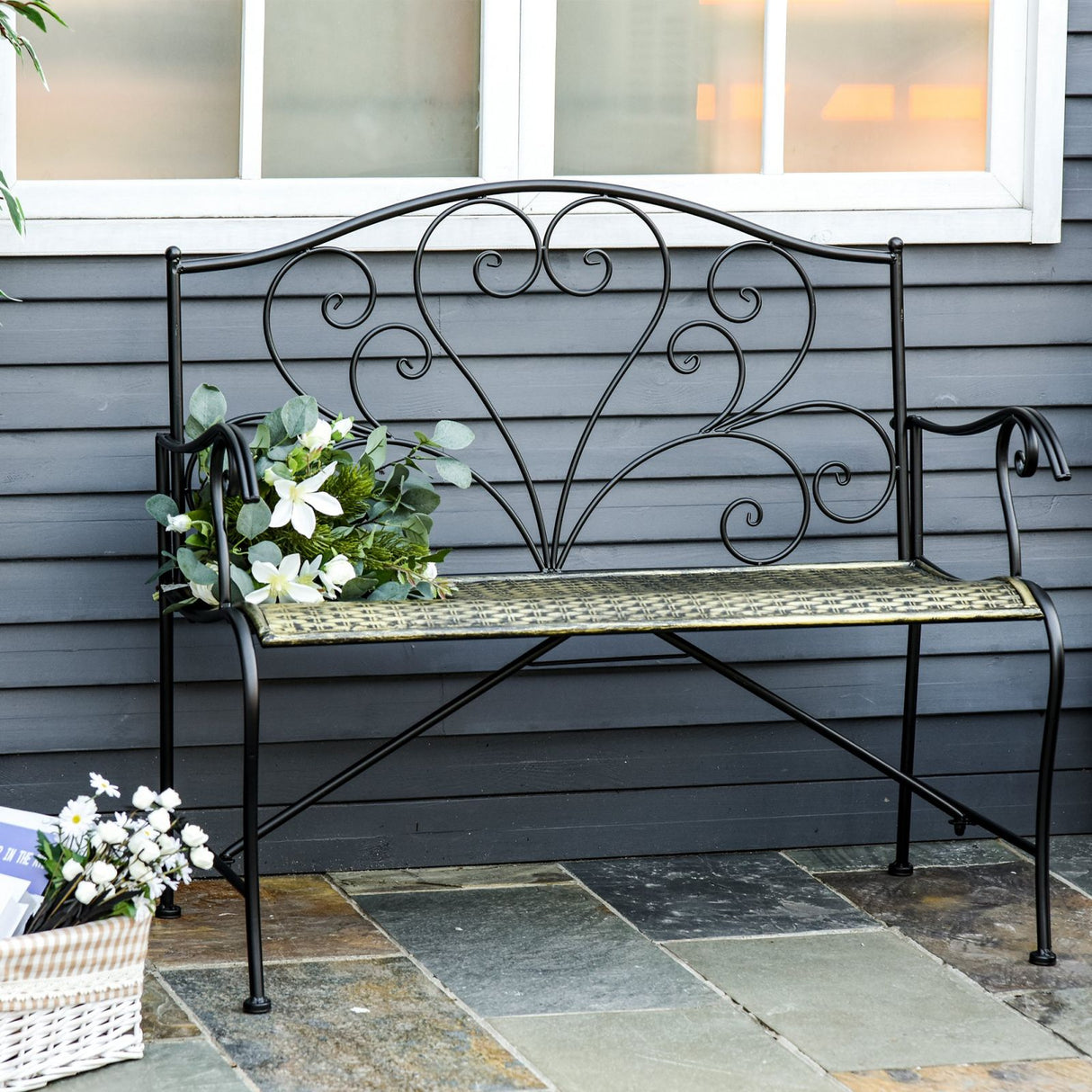 immagine-2-easycomfort-easycomfort-panchina-da-giardino-in-ferro-panca-da-esterno-in-stile-vintage-2-posti-100x-50x88cm-nero-ean-8054144136769