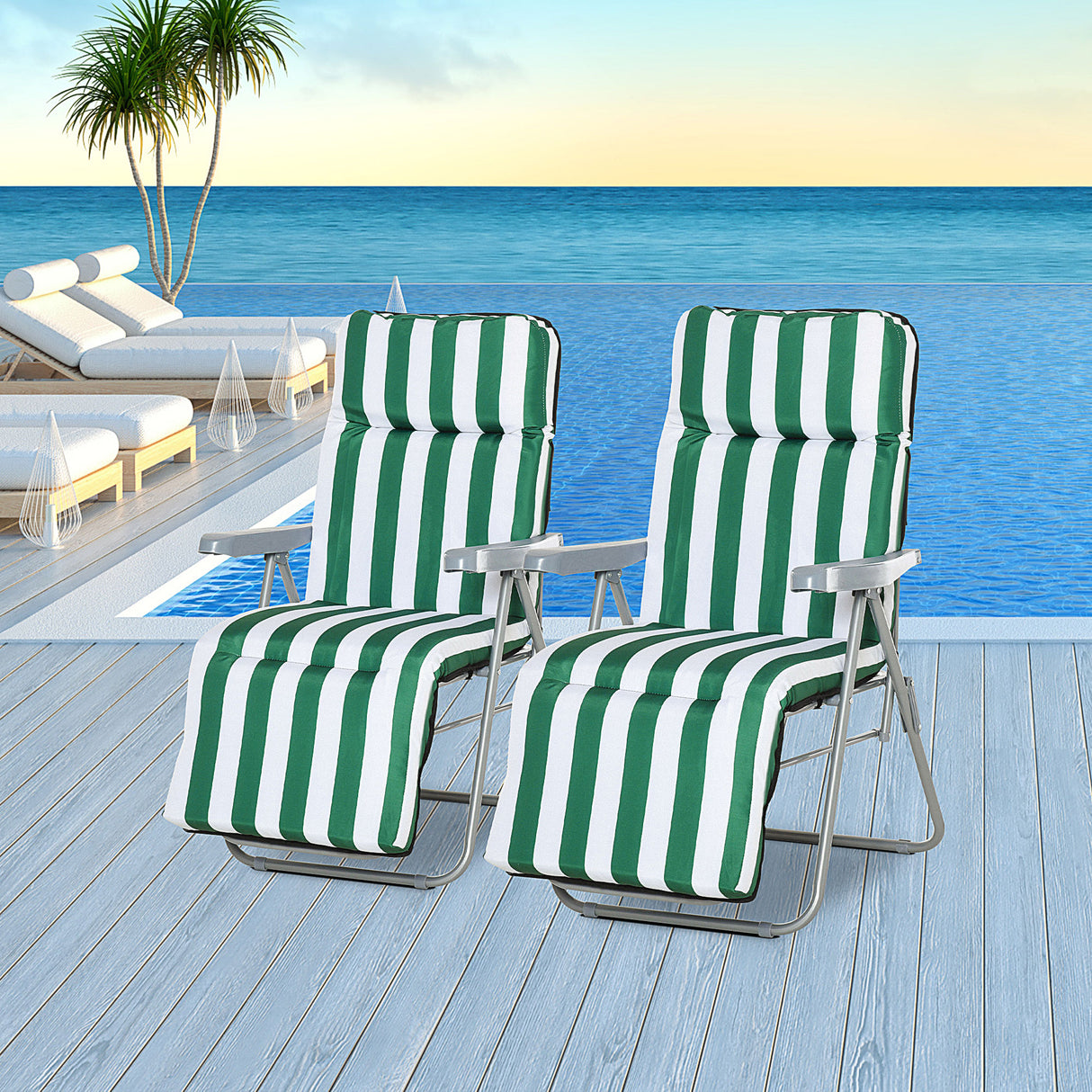 immagine-2-easycomfort-easycomfort-sedia-sdraio-da-spiaggia-da-2-pezzi-pieghevole-e-reclinabile-lettini-prendisole-da-giardino-con-cuscino-imbottito-verde-e-bianco-ean-8054144138640