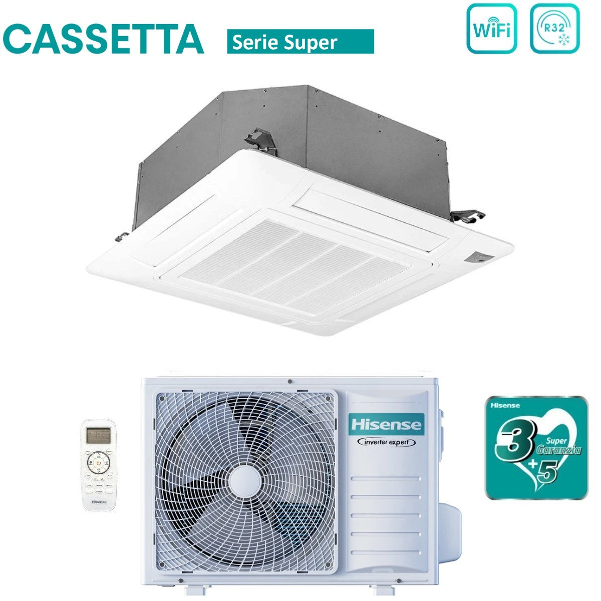 immagine-2-hisense-climatizzatore-condizionatore-hisense-inverter-a-cassetta-serie-super-18000-btu-act52ur4rcc8-auw52u4rs7-r-32-wi-fi-optional-classe-aa-con-telecomando-e-pannello-incluso