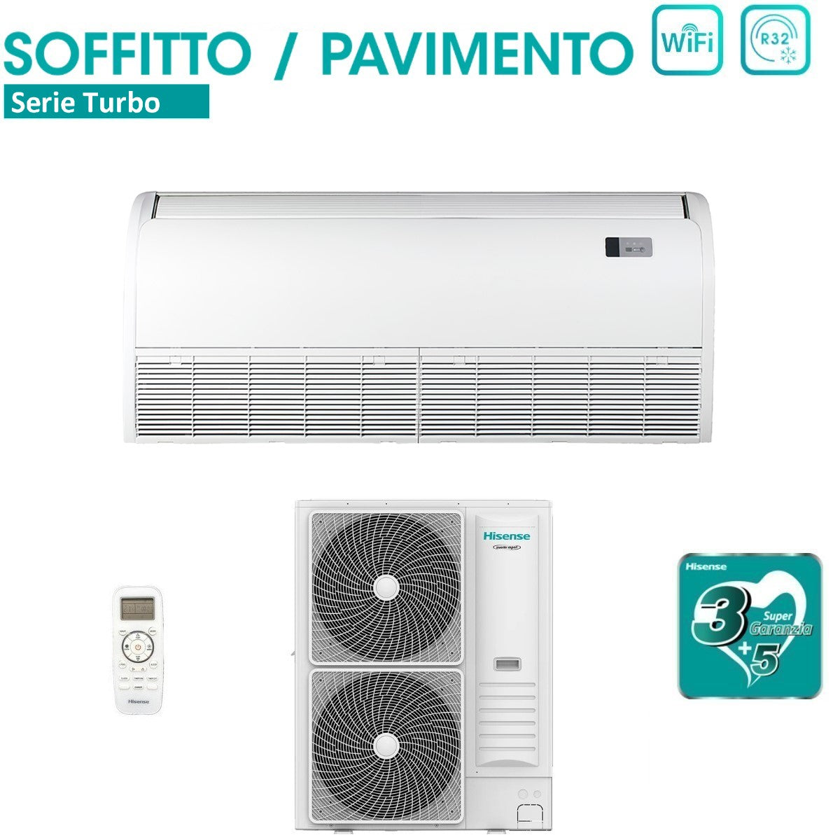 immagine-2-hisense-climatizzatore-condizionatore-hisense-inverter-soffitto-pavimento-serie-turbo-48000-btu-auv140ur4rc8-auw140u6rn8-r-32-wi-fi-optional-con-telecomando-di-serie-incluso
