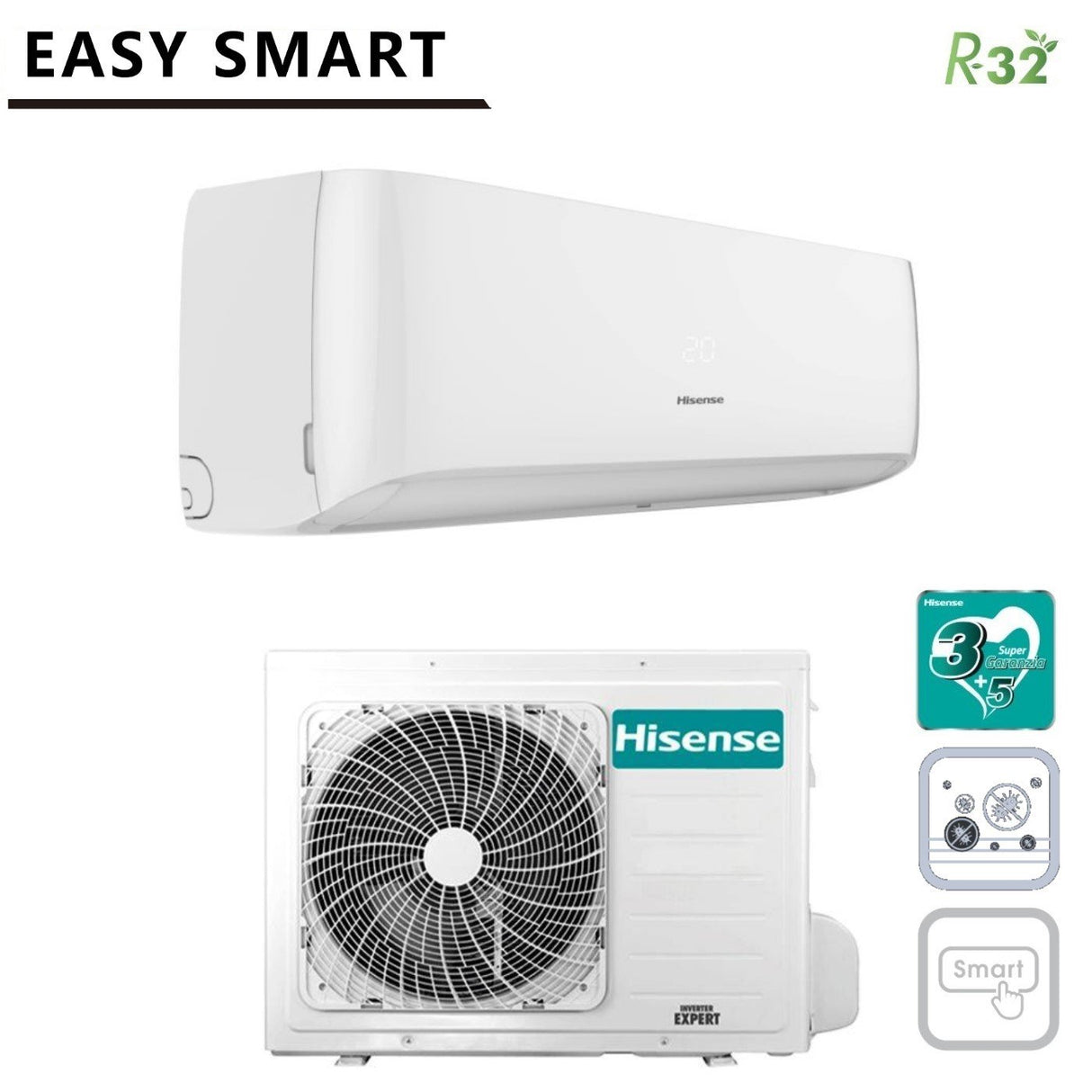 immagine-2-hisense-climatizzatore-condizionatore-inverter-hisense-serie-easy-smart-r-32-9000-btu-ca25yr01g-ca25yr01w-classe-a-ean-6946087366353