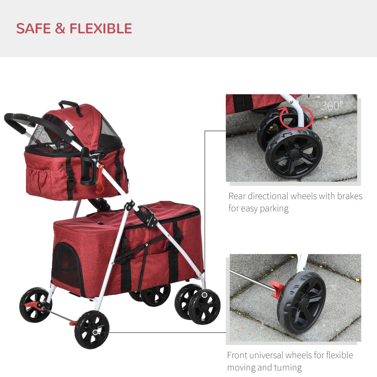 immagine-3-easycomfort-easycomfort-passeggino-a-2-livelli-per-cani-e-gatti-pieghevole-con-trasportino-morbido-rimovibile-rosso