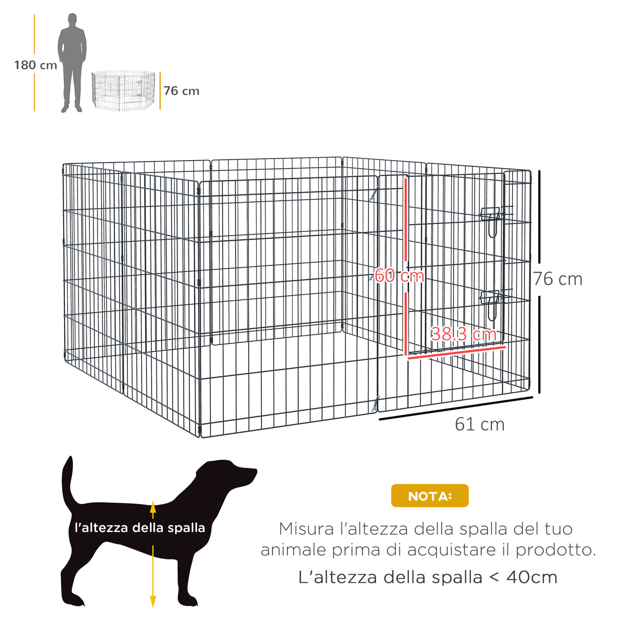 immagine-3-easycomfort-easycomfort-recinto-per-cani-gatti-cuccioli-roditori-recinzione-rete-gabbia-8-pezzi-76-x-61cm-nero-ean-8054111843324