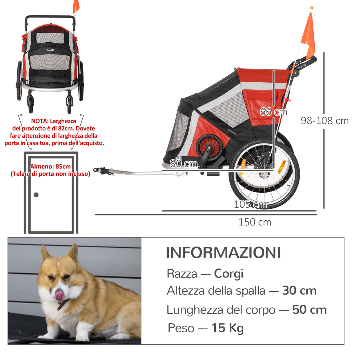 immagine-3-easycomfort-easycomfort-rimorchio-bici-per-cani-sotto-i-30kg-con-porta-anteriore-e-posteriore-finestre-a-rete-e-tetto-apribile-150x82x98-108cm
