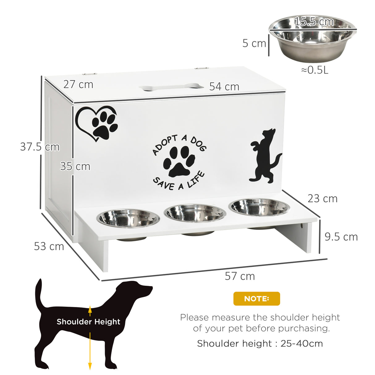 immagine-3-easycomfort-easycomfort-set-3-ciotole-per-cani-da-500ml-con-spazio-a-scomparsa-e-supporto-in-mdf-e-acciaio-inox-57x53x37-5-cm-bianco