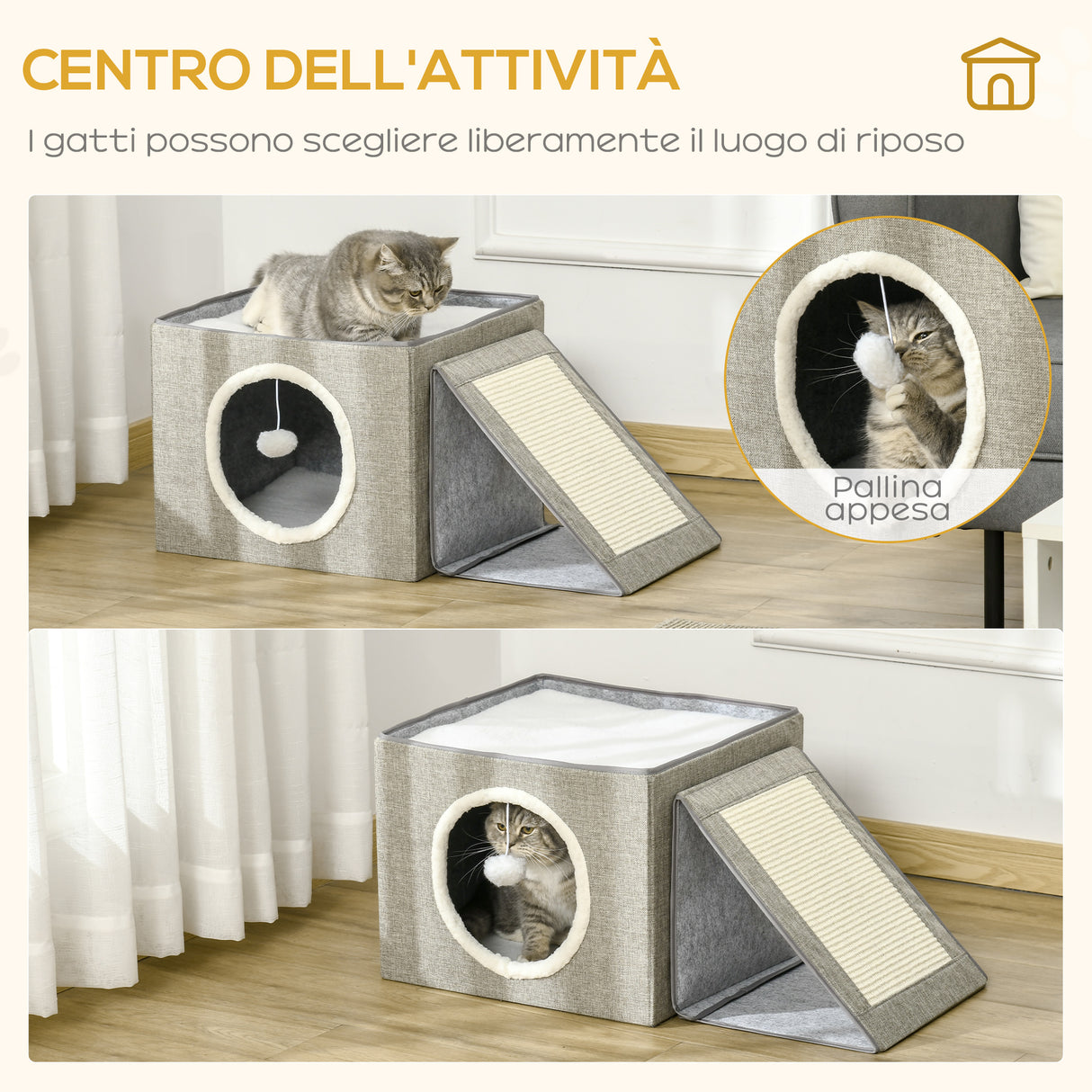 immagine-4-easycomfort-easycomfort-cuccia-per-gatti-pieghevole-e-portatile-casetta-per-gatti-con-pannello-tiragraffi-2-cuscini-e-pallina-in-peluche-e-tessuto-grigio