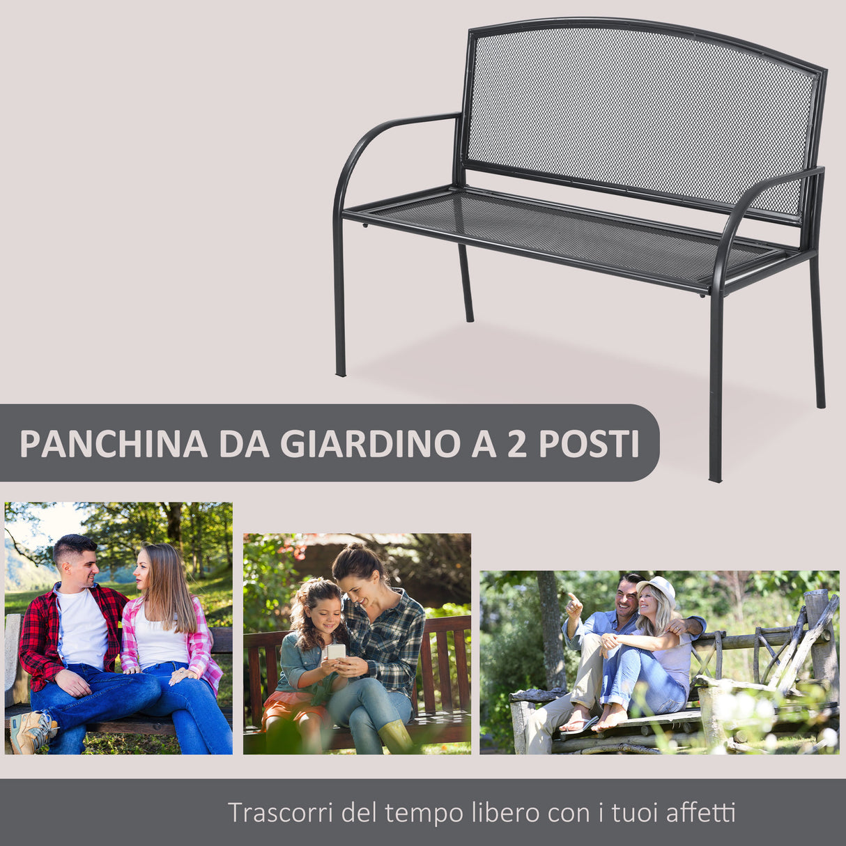 immagine-4-easycomfort-easycomfort-panchina-da-giardino-2-posti-in-acciaio-con-braccioli-110-5x53-5x89cm-grigio