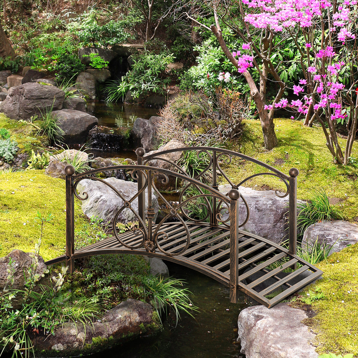 immagine-4-easycomfort-easycomfort-ponticello-da-giardino-vintage-con-elementi-floreali-in-metallo-99x68x53cm-nero