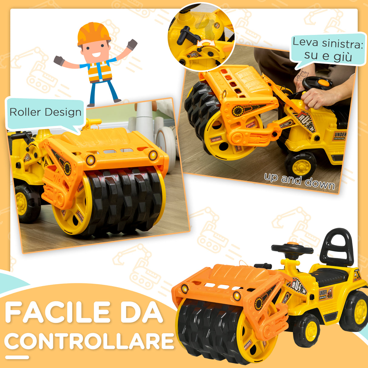 immagine-4-easycomfort-easycomfort-trattore-per-bambini-3-4-anni-con-rullo-compressore-e-spazio-portaoggetti-88x33x37-cm-giallo-e-nero