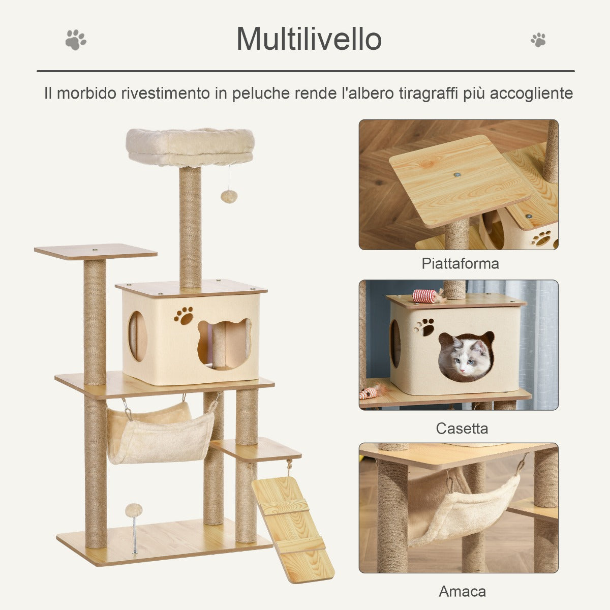 immagine-5-easycomfort-easycomfort-albero-tiragraffi-multilivello-con-casetta-amaca-scaletta-e-corde-in-juta-rivestimento-peluche-60x40x130cm-giallo