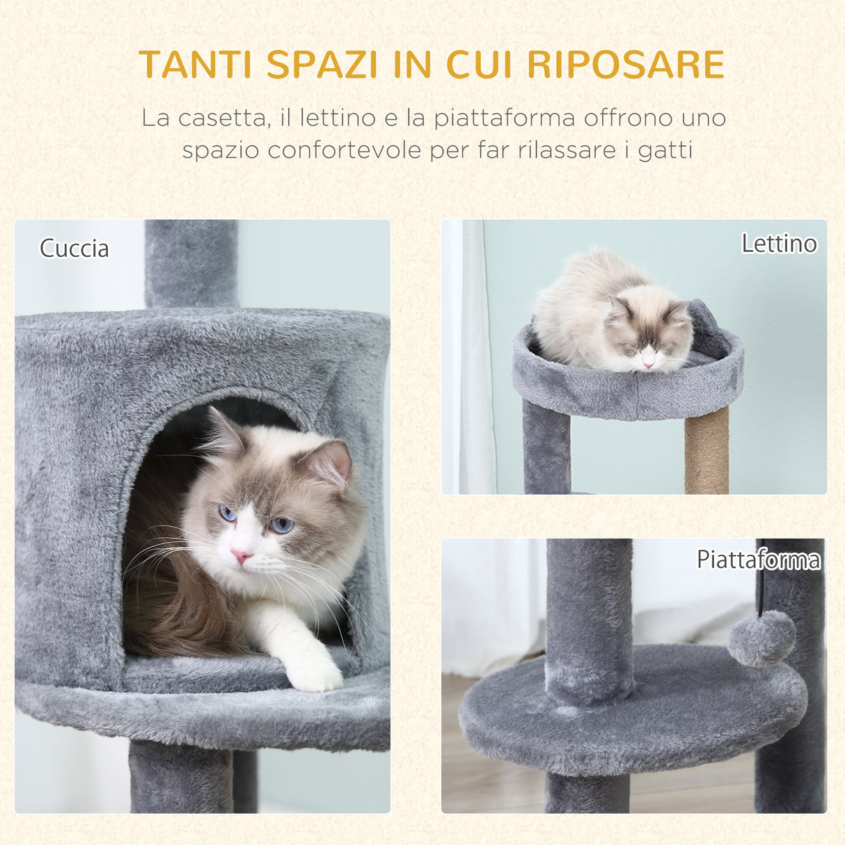 immagine-5-easycomfort-easycomfort-albero-tiragraffi-per-1-2-gatti-di-4-5kg-palestra-castello-per-gatti-con-3-livelli-cuccia-lettino-e-palo-in-corda-sisal-grigio-48x48x104cm-ean-8054144131429