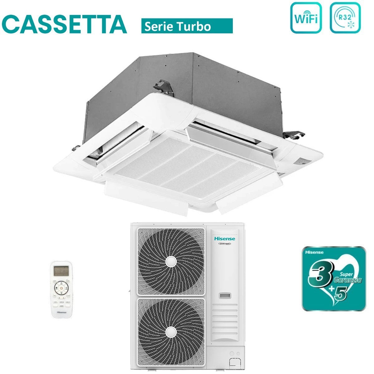 immagine-5-hisense-climatizzatore-condizionatore-hisense-inverter-a-cassetta-serie-turbo-36000-btu-auc105ur4rkc8-auw105u6rn8-r-32-wi-fi-optional-classe-aa-con-telecomando-e-pannello-incluso