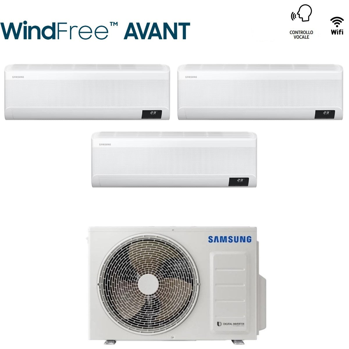 climatizzatore condizionatore trial split inverter samsung serie windfree avant 12000_12000_12000 btu con aj068txj3kg a__ wi fi 12_12_12 novita