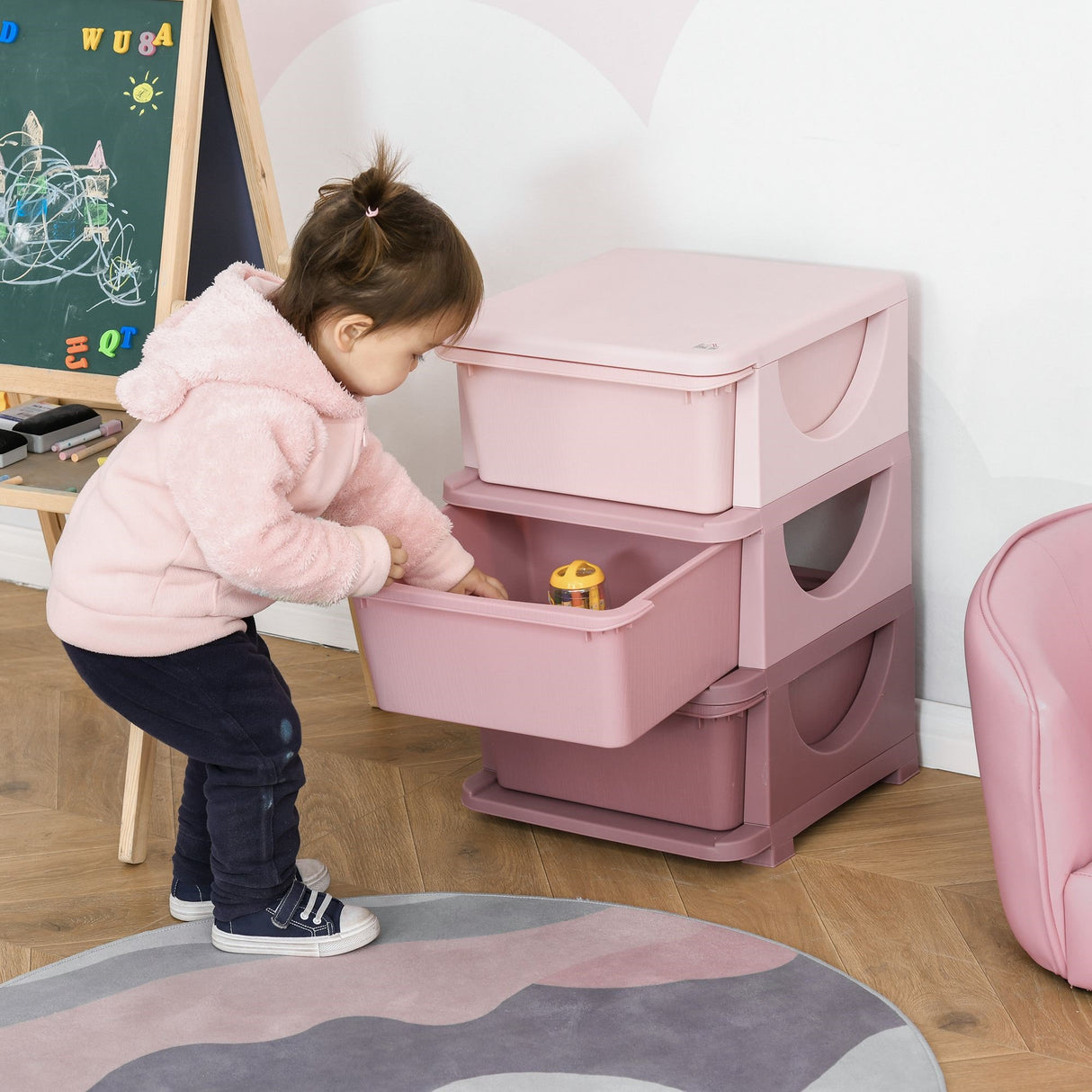 easycomfort easycomfort cassettiera in plastica colorata per cameretta con 3 cassetti 37x37x56 5cm rosa