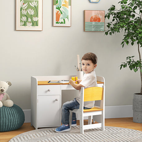 easycomfort easycomfort banco scuola e sedia per bambini da 3 6 anni con cassetto e armadietto in legno bianco