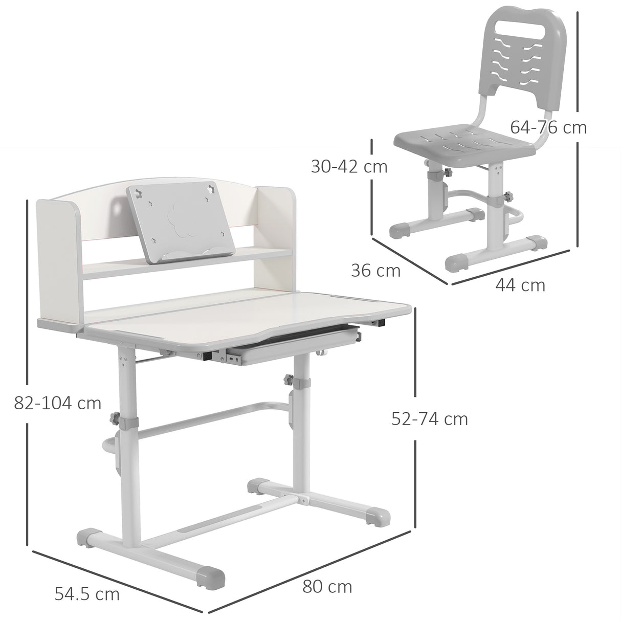 easycomfort easycomfort set scrivania per bambini con sedia regolabile in altezza e piano inclinabile eta 6 12 anni grigio