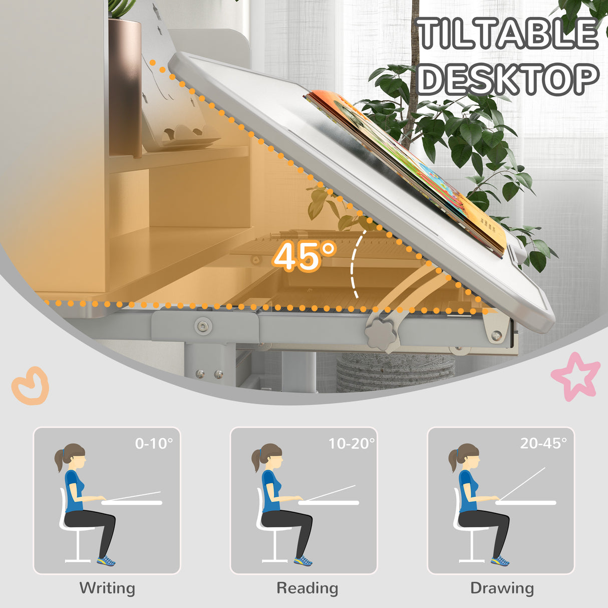 easycomfort easycomfort set scrivania per bambini con sedia regolabile in altezza e piano inclinabile eta 6 12 anni grigio