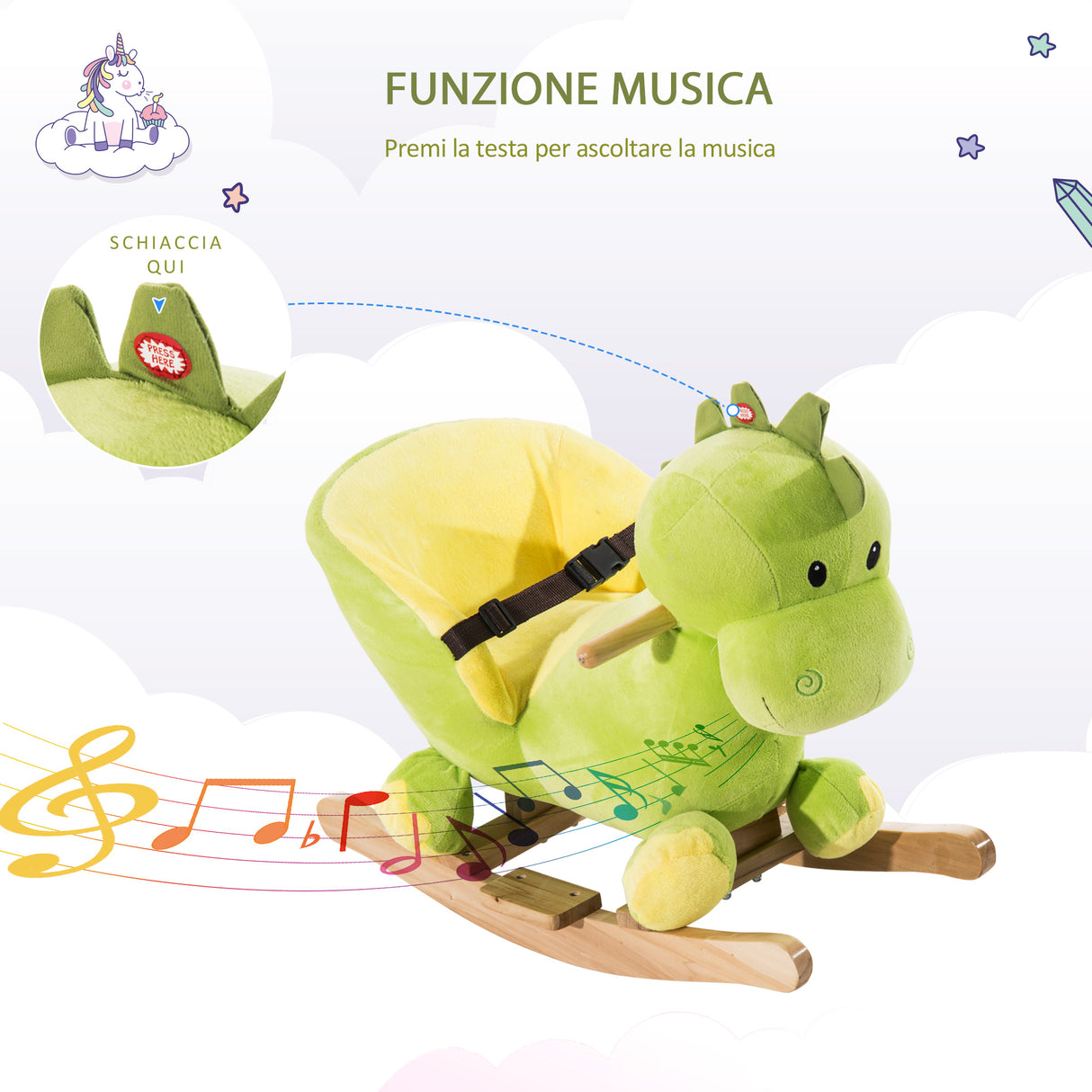 easycomfort easycomfort drago a dondolo in legno per i bambini verde e giallo