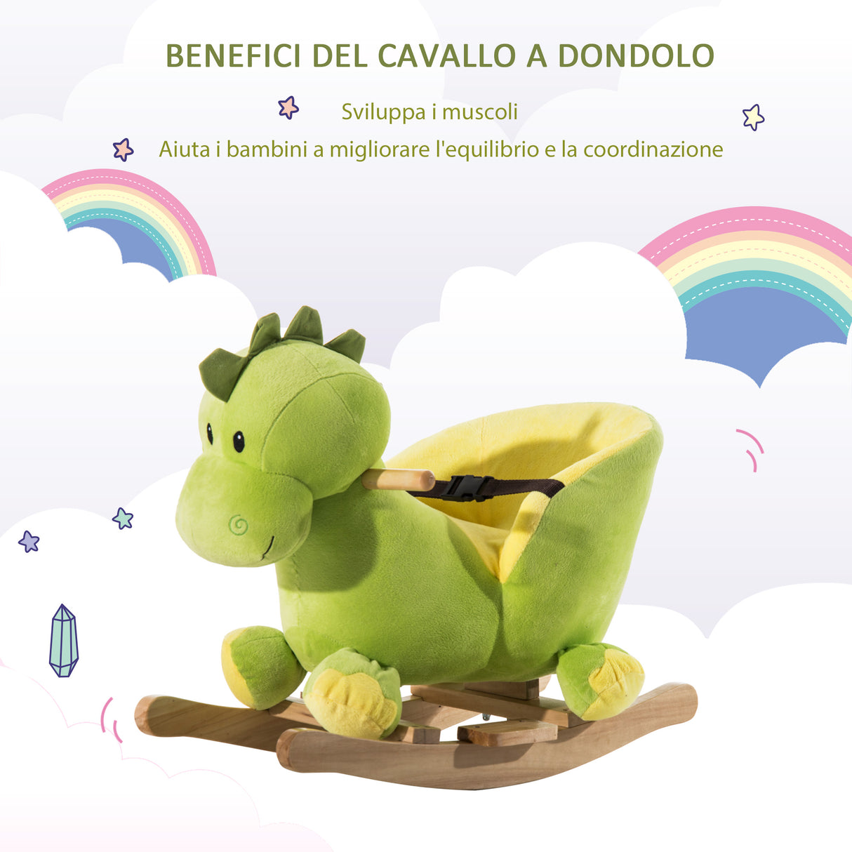 easycomfort easycomfort drago a dondolo in legno per i bambini verde e giallo