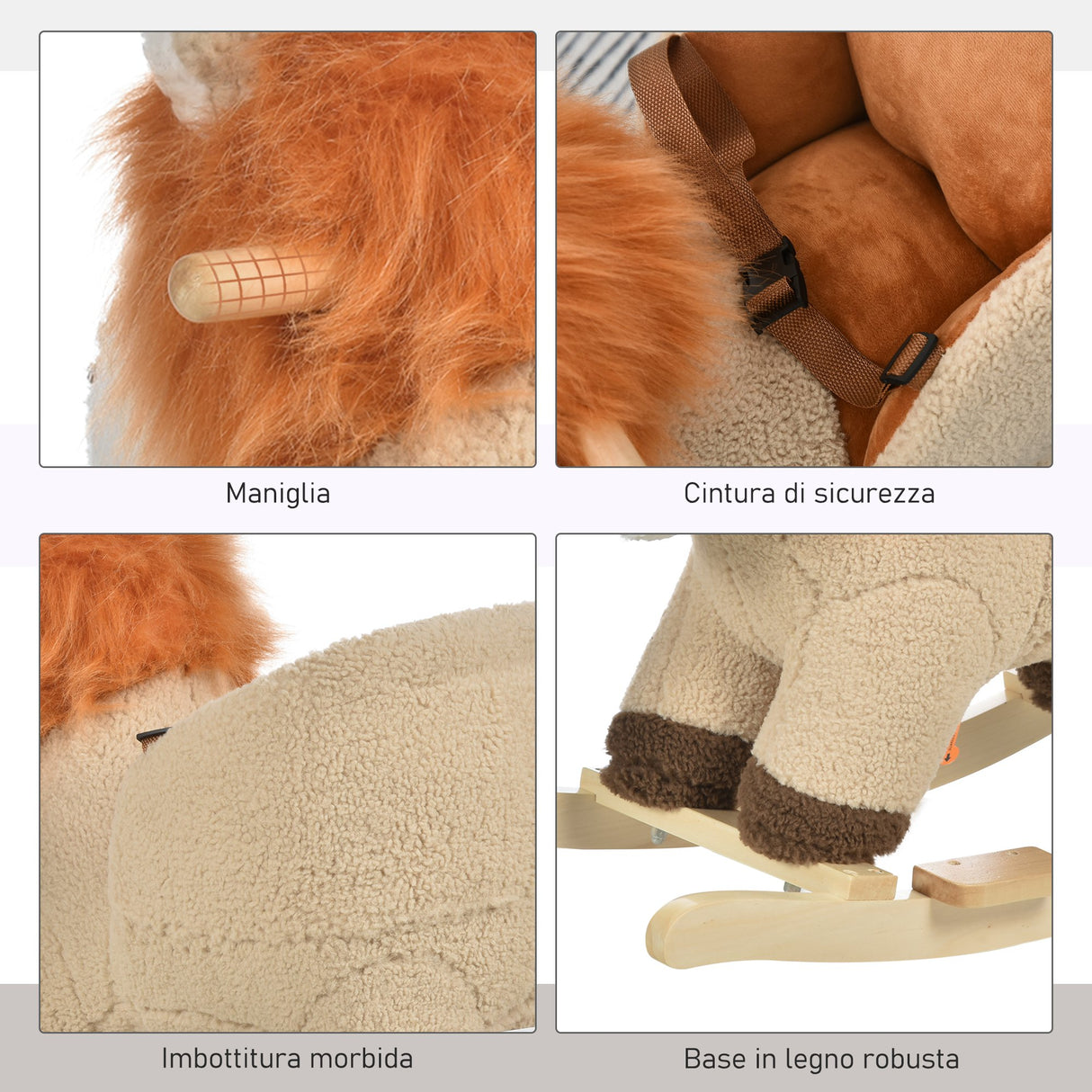 easycomfort easycomfort dondolo giocattolo a forma di leone per bambini 18 36 mesi ruggisce 3 batterie incluse in legno e peluche