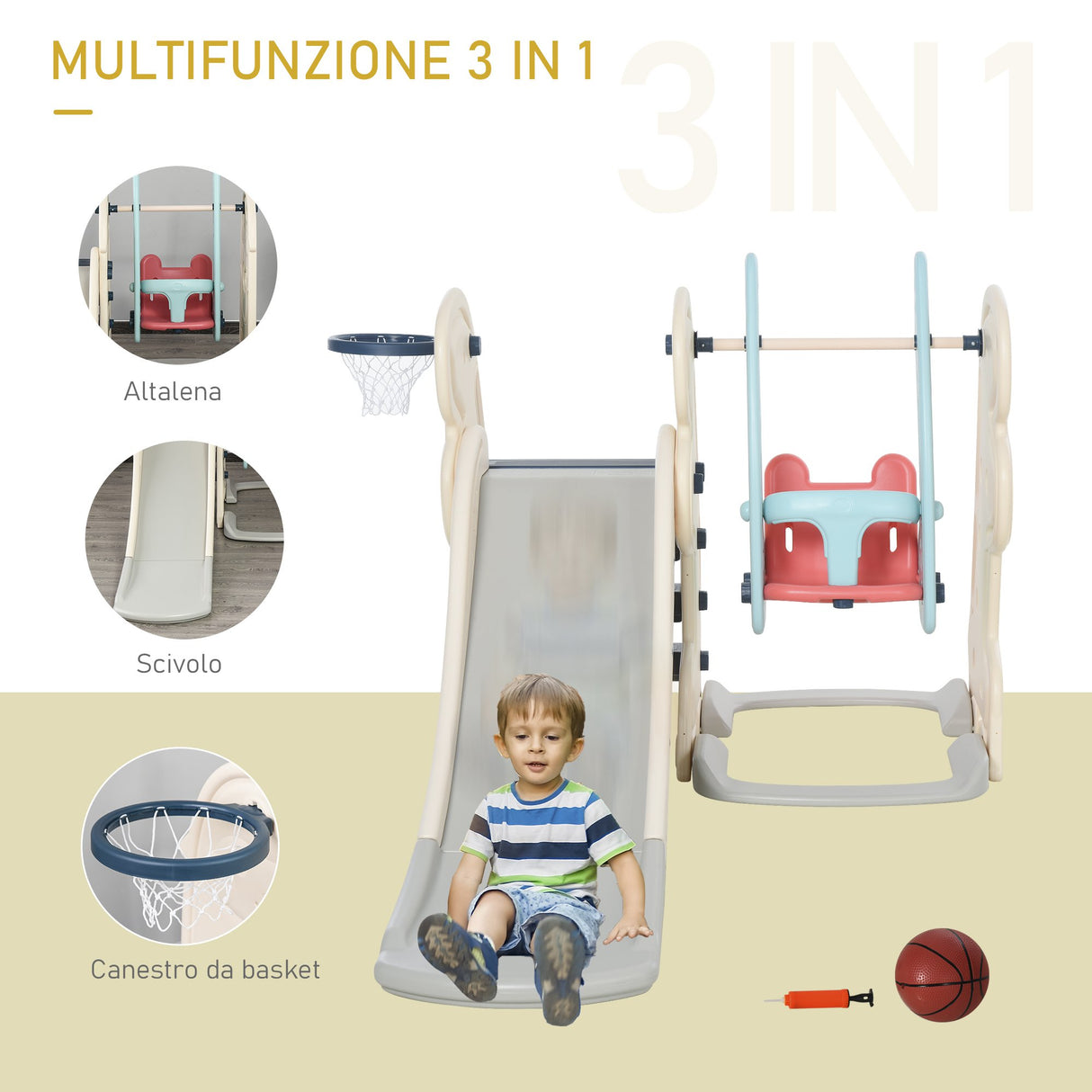 easycomfort easycomfort scivolo per bambini da giardino o da cameretta con altalena seggiolino e canestro materiali certificati