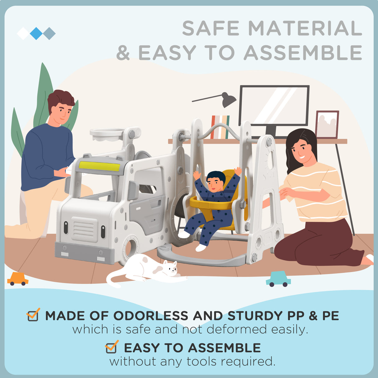 easycomfort easycomfort set scivolo per bambini 18 48 mesi con altalena macchinina e canestro 201x151x87 5cm bianco