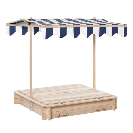 easycomfort easycomfort sabbiera per bambini in legno con tettuccio parasole panca e coperchio 106x106x121cm bianco e blu