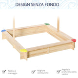 easycomfort easycomfort sabbiera per bambini in legno con panca e tettuccio parasole regolabile 120x120x120cm
