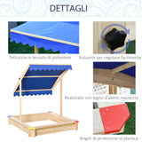 easycomfort easycomfort sabbiera per bambini in legno con panca e tettuccio parasole regolabile 120x120x120cm