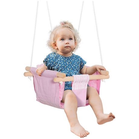 easycomfort easycomfort seggiolino altalena per bambini in tessuto e legno con cuscino 40x40x180cm rosa