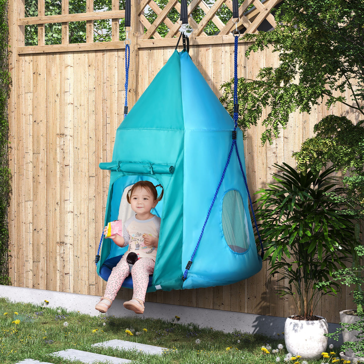 easycomfort easycomfort altalena da giardino con tenda per bambini da 3 8 anni 100cm e corde regolabili blu