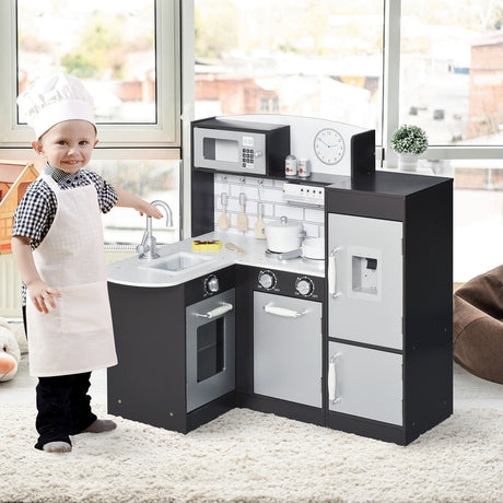 easycomfort easycomfort cucina giocattolo per bambini in legno con 14 accessori forno lavandino frigo e microonde eta 3 anni 86x64x84 5cm argento e marrone