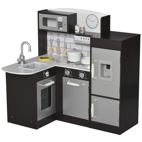 easycomfort easycomfort cucina giocattolo per bambini in legno con 14 accessori forno lavandino frigo e microonde eta 3 anni 86x64x84 5cm argento e marrone