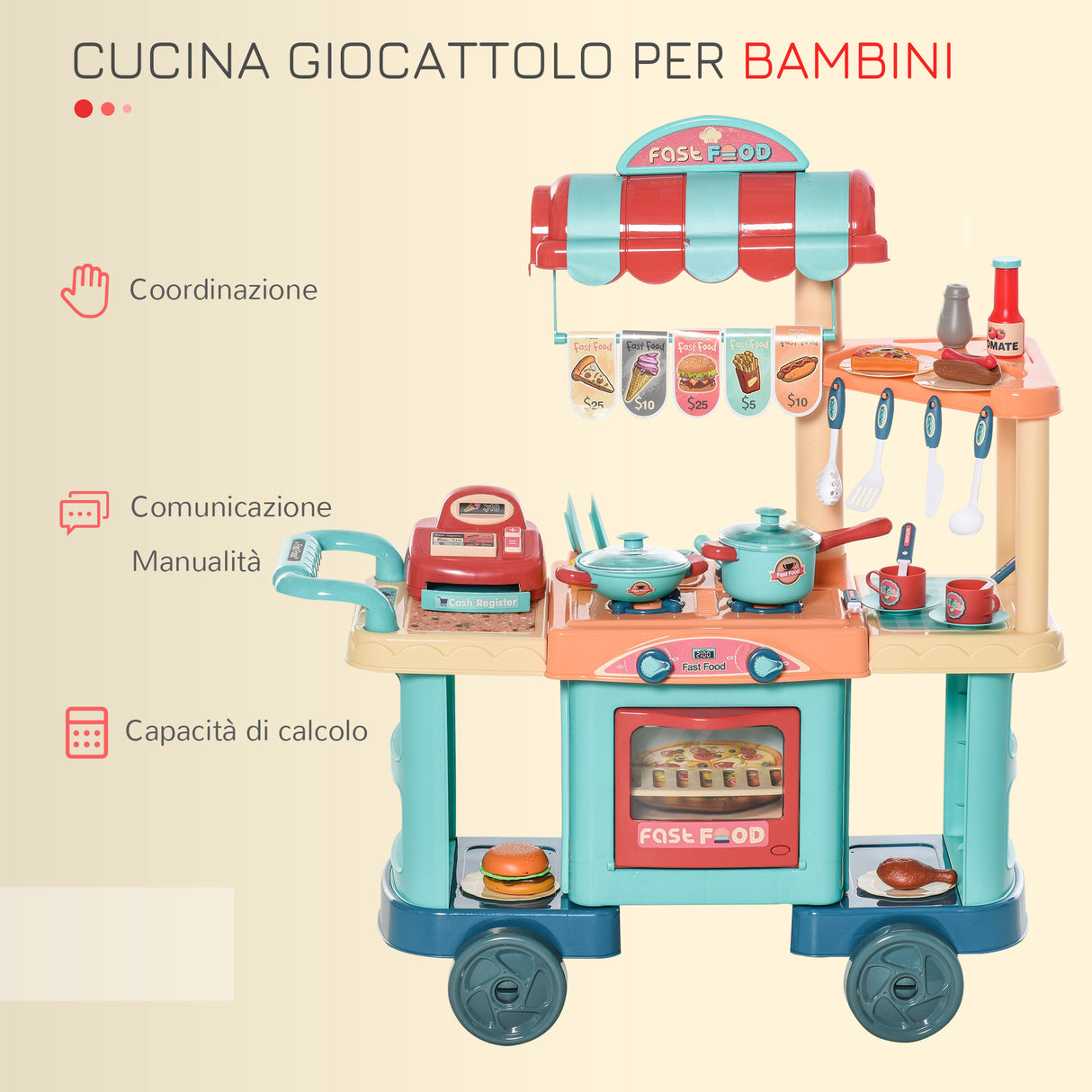 easycomfort easycomfort cucina giocattolo per bambini 3 6 anni caffetteria ristorante con 50 accessori inclusi 79 5 x 33 x 90 5cm
